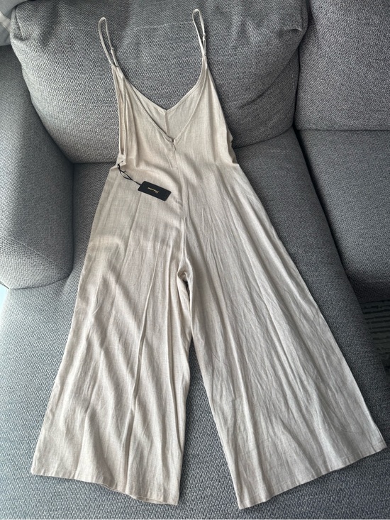 Shinestar Pants - Jumpsuit- Beige Linen Blend Wide Leg - Size Large - NWT